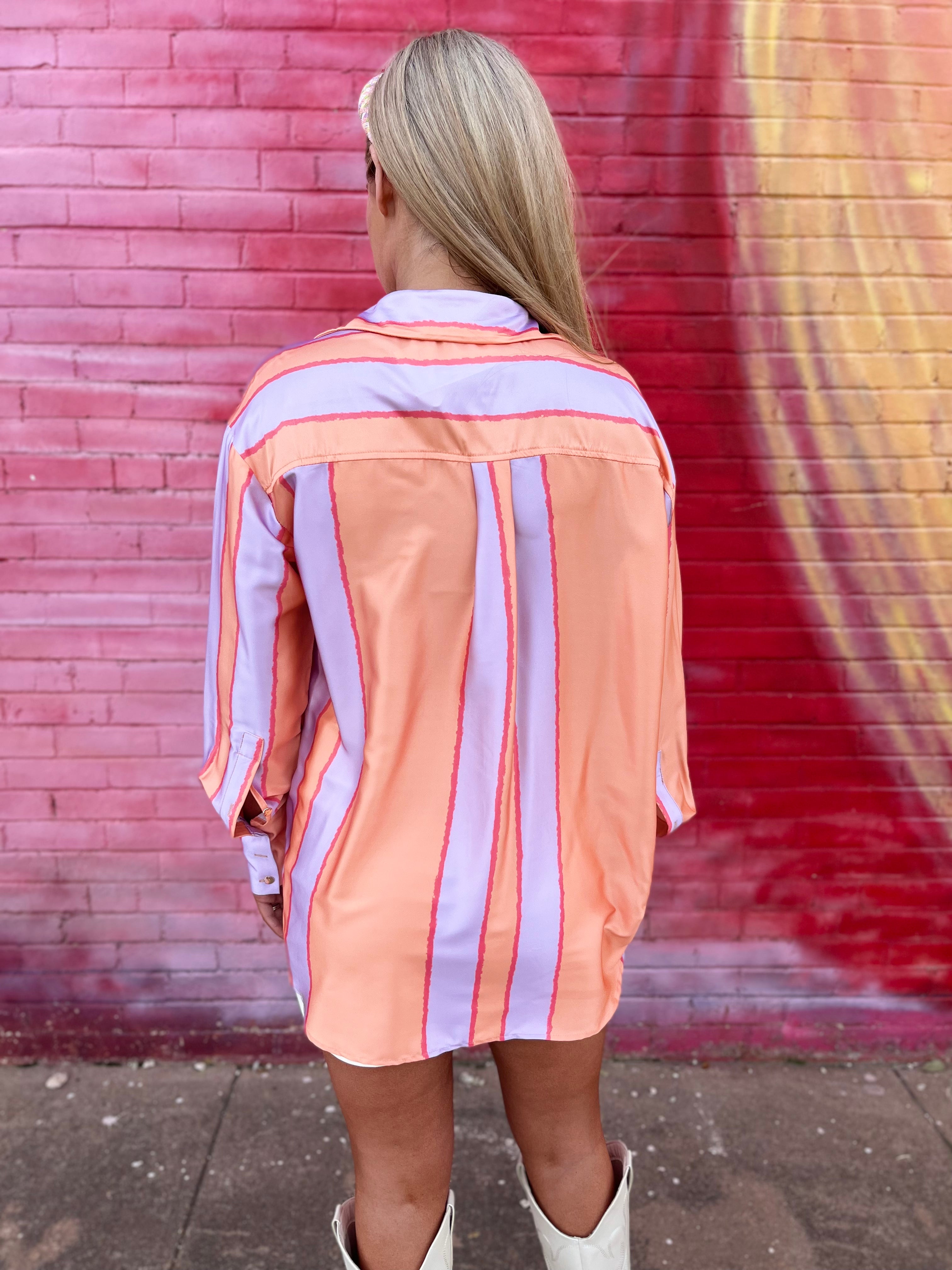 Satin Striped Button Up - Peach