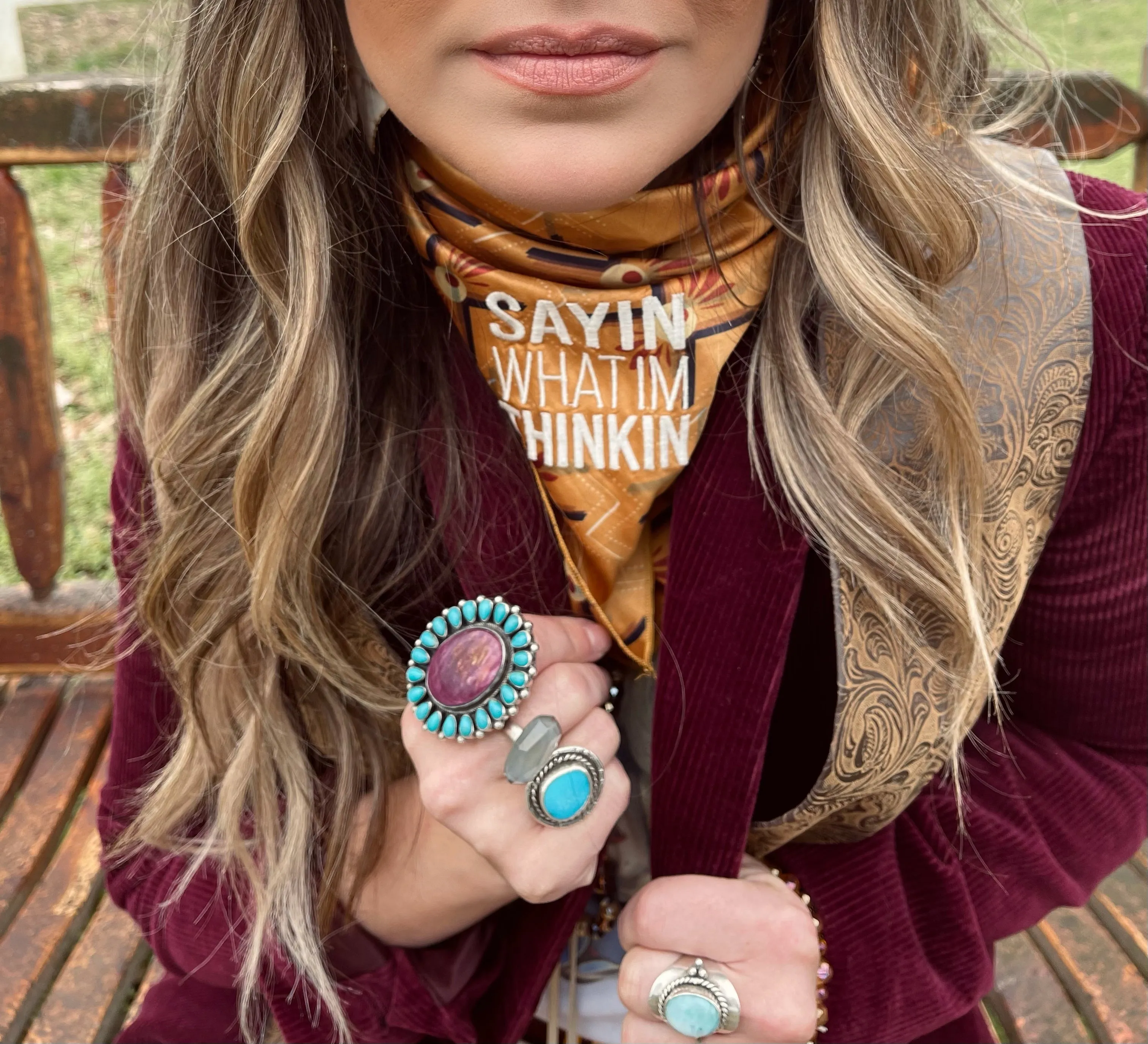 Sayin' What I'm Thinkin' Vintage Style Wild Rag Bandana ~ Lainey Wilson X Lil Bee's Bohemian