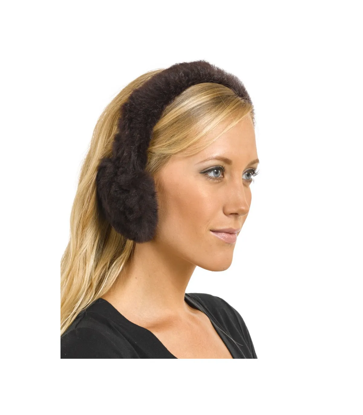 Sheared Rabbit Fur Earmuffs in Brown: FurHatWorld.com