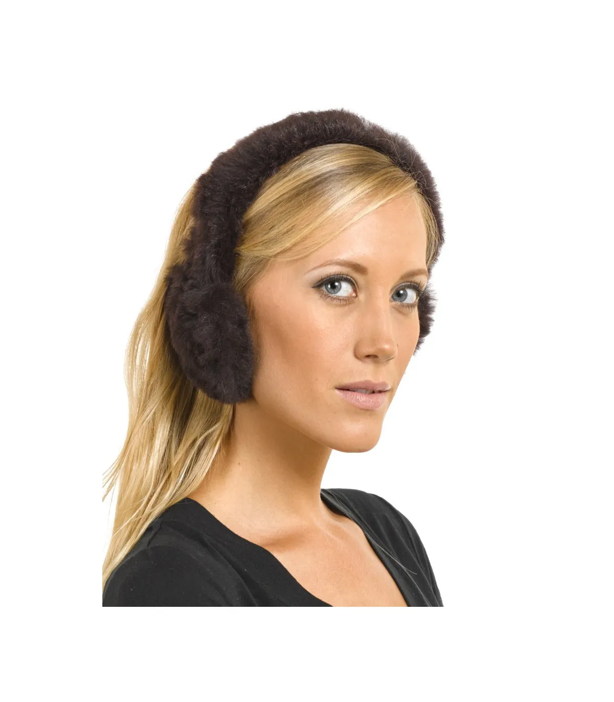 Sheared Rabbit Fur Earmuffs in Brown: FurHatWorld.com