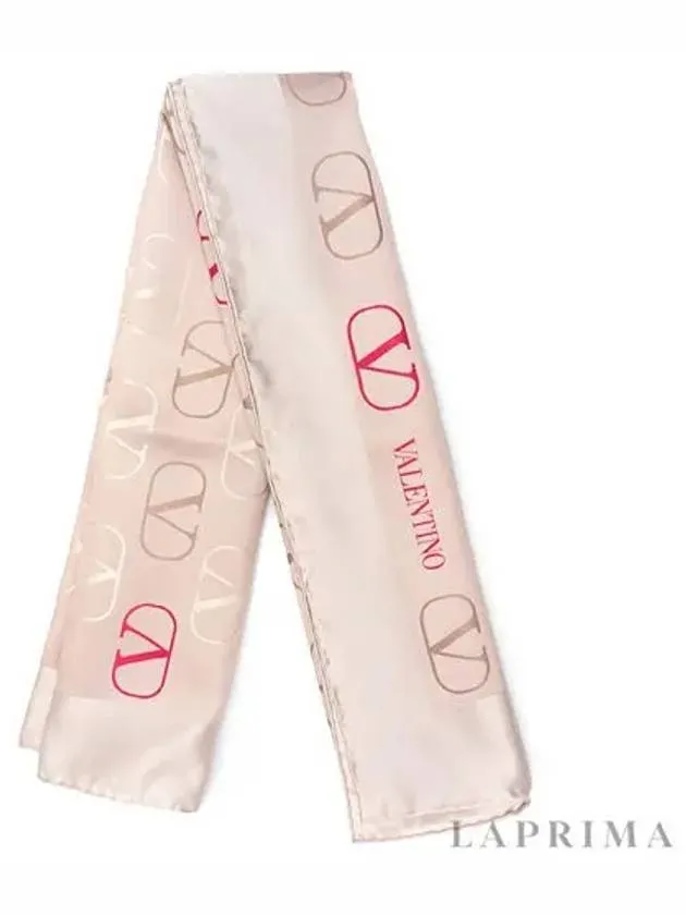 Signature V Logo Silk Scarf Pink