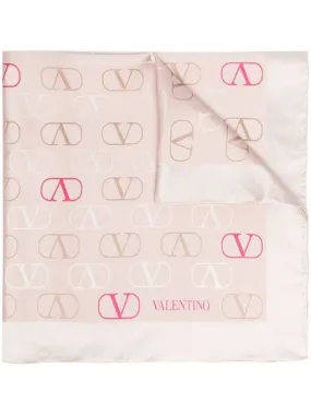 Signature V Logo Silk Scarf Pink