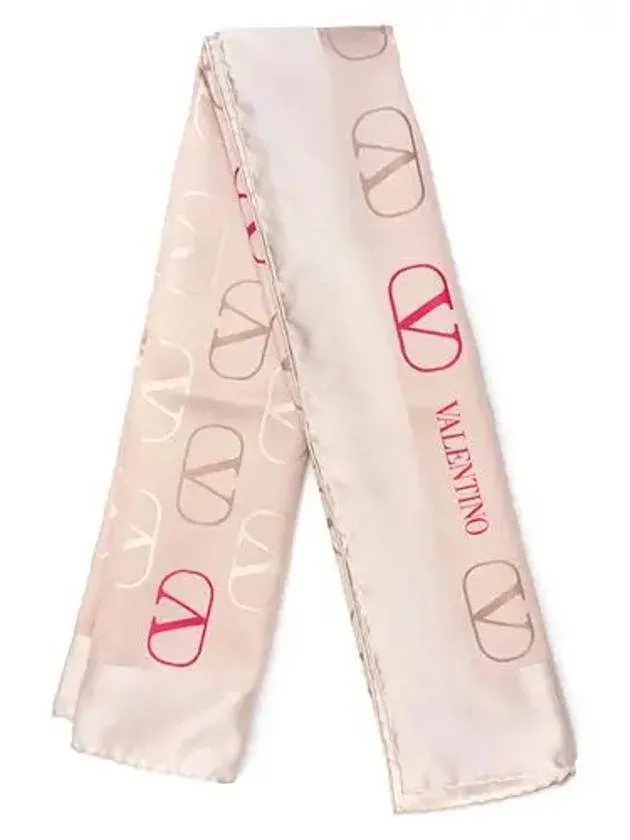 Signature V Logo Silk Scarf Pink