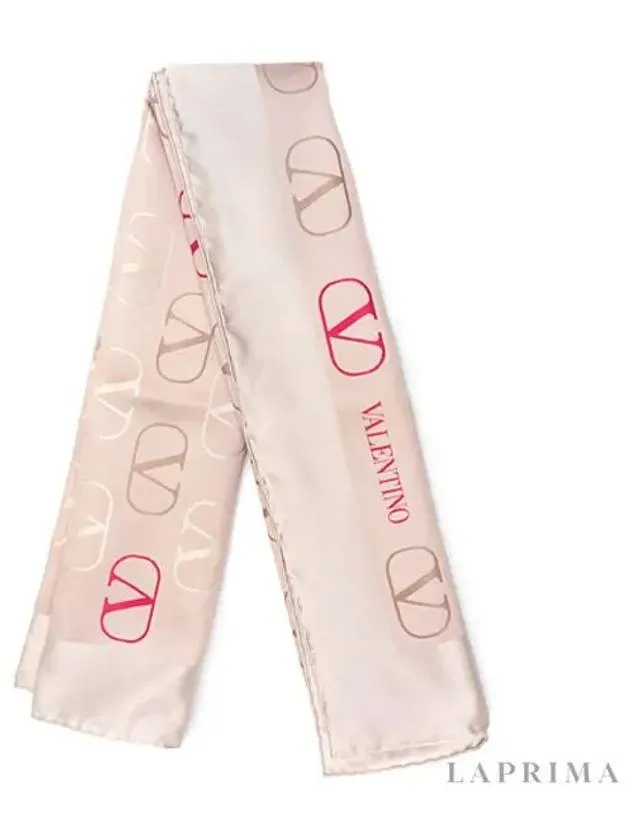 Signature V Logo Silk Scarf Pink