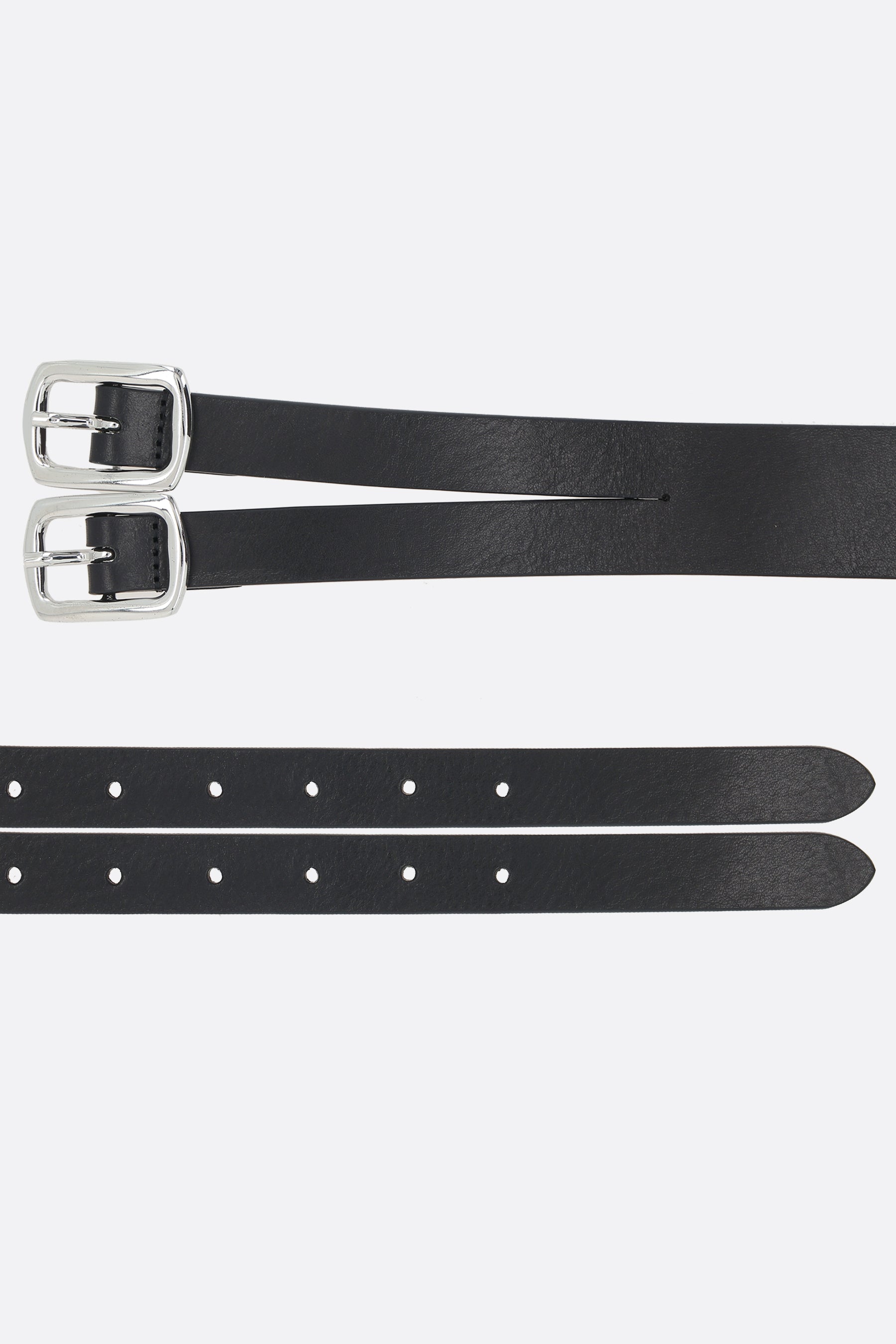 smooth leather belt with double buckle