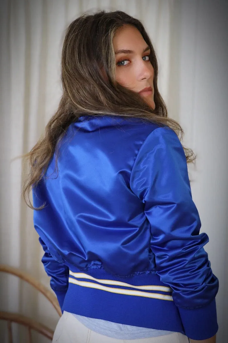 Soulful  Satin Bomber Jacket - Royal Blue