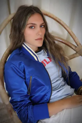 Soulful  Satin Bomber Jacket - Royal Blue