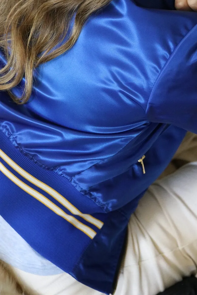 Soulful  Satin Bomber Jacket - Royal Blue