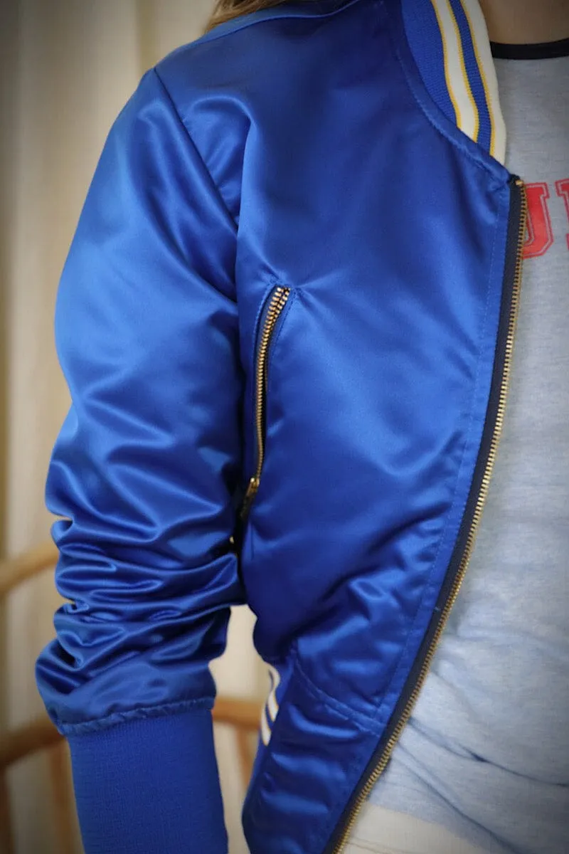 Soulful  Satin Bomber Jacket - Royal Blue