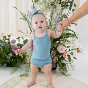 Spaghetti Strap Leotard in Dusty Blue