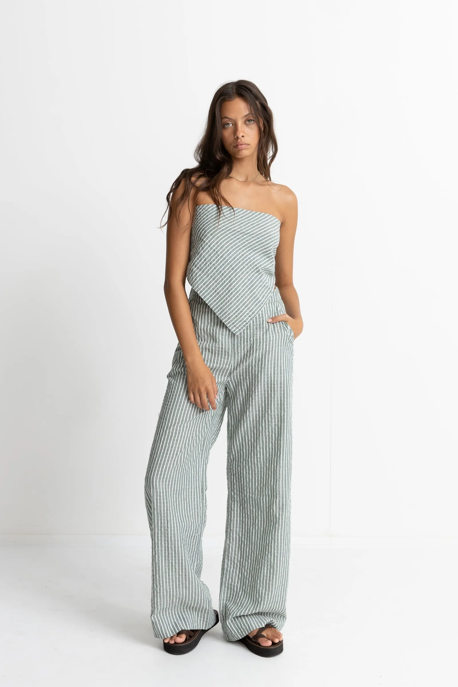 Stevie Stripe Wide Leg Pant Green