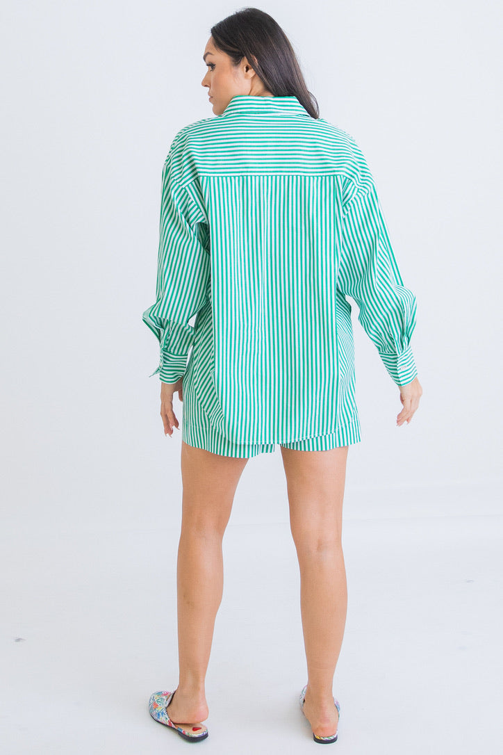 Stripe Poplin Button Up Top