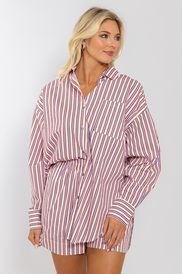 Stripe Poplin Button Up Top