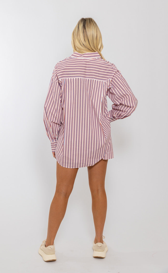 Stripe Poplin Button Up Top