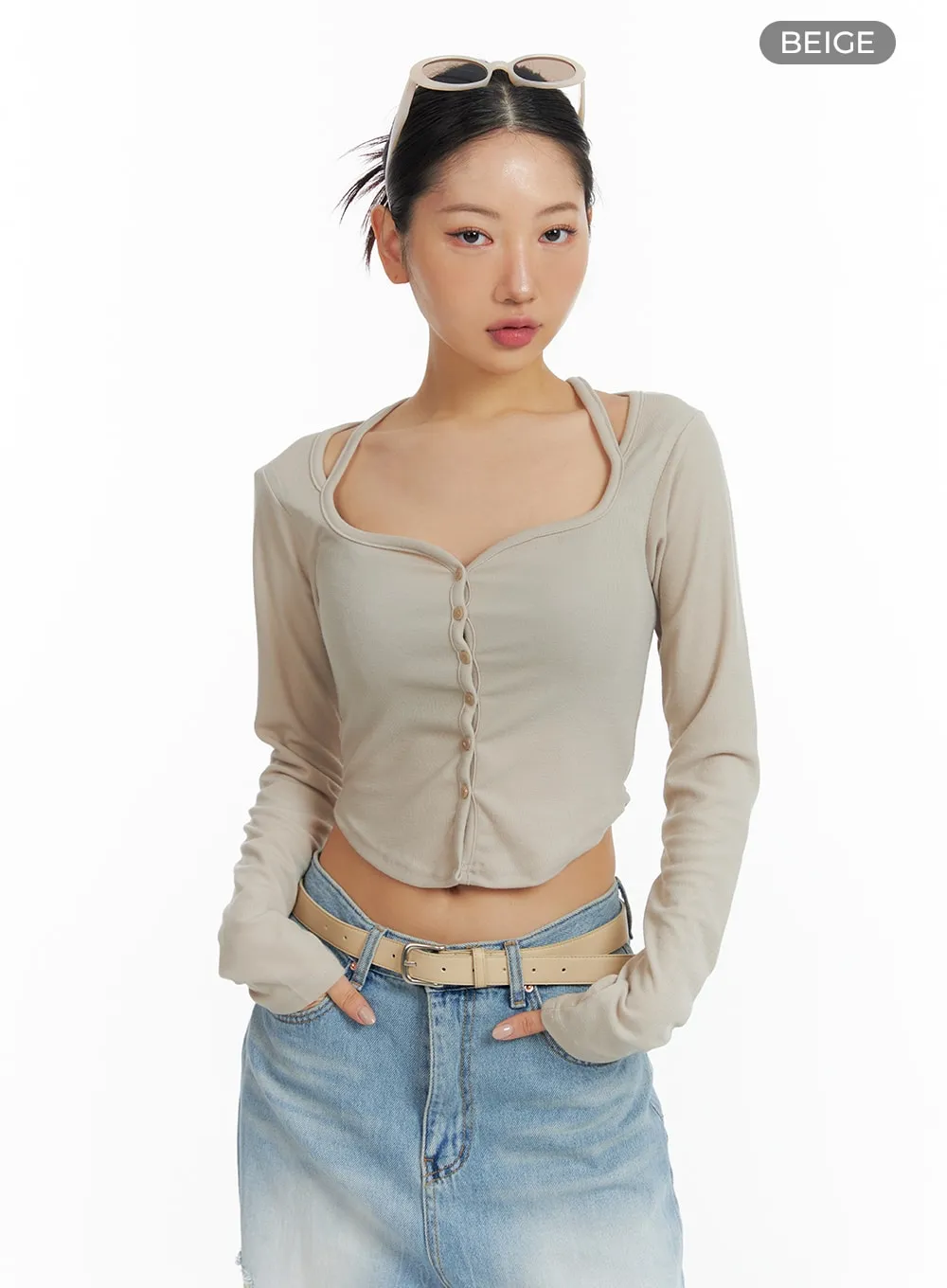 Sweetheart Button-Up Crop Top CF419