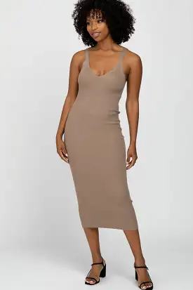 Taupe Sleeveless V-Neck Sweater Dress