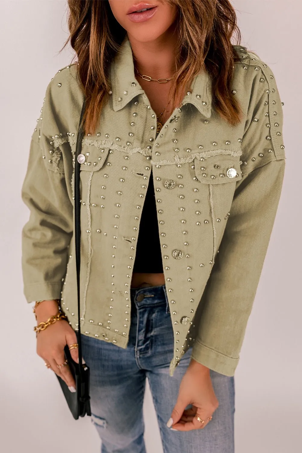 Terra Frayed Trim Rivet Denim Jacket