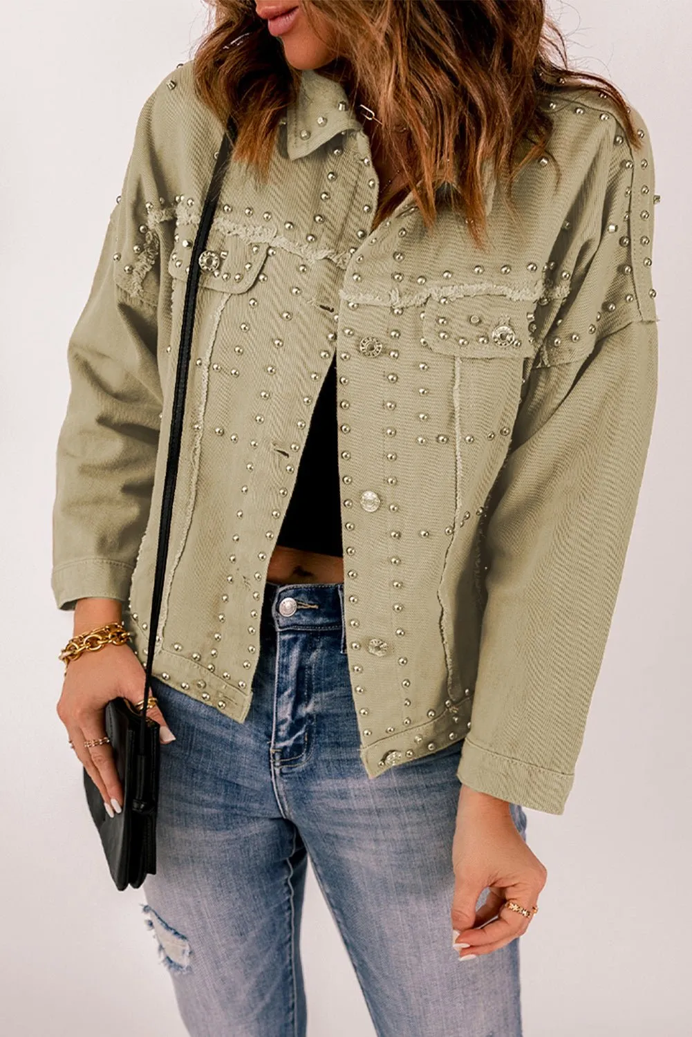 Terra Frayed Trim Rivet Denim Jacket