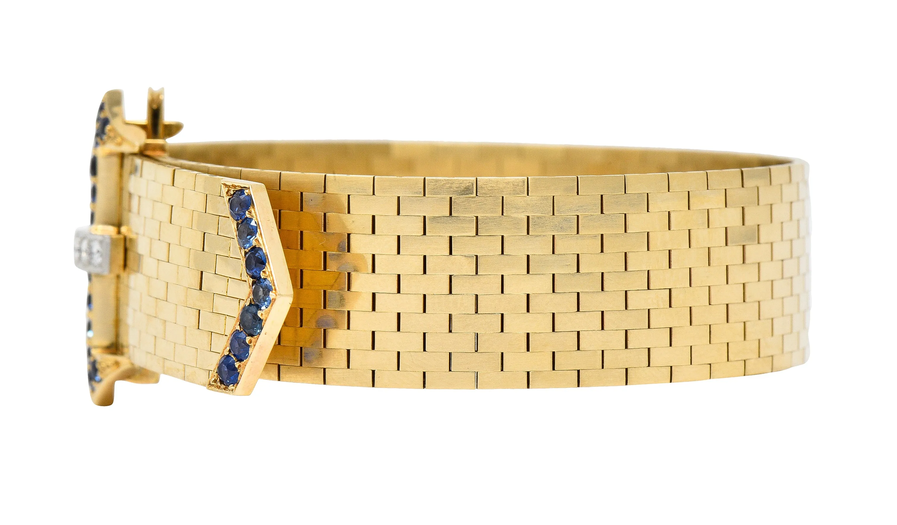 Tiffany & Co. Sapphire Diamond Platinum 14 Karat Yellow Gold Woven Mesh Belt Buckle Vintage Bracelet