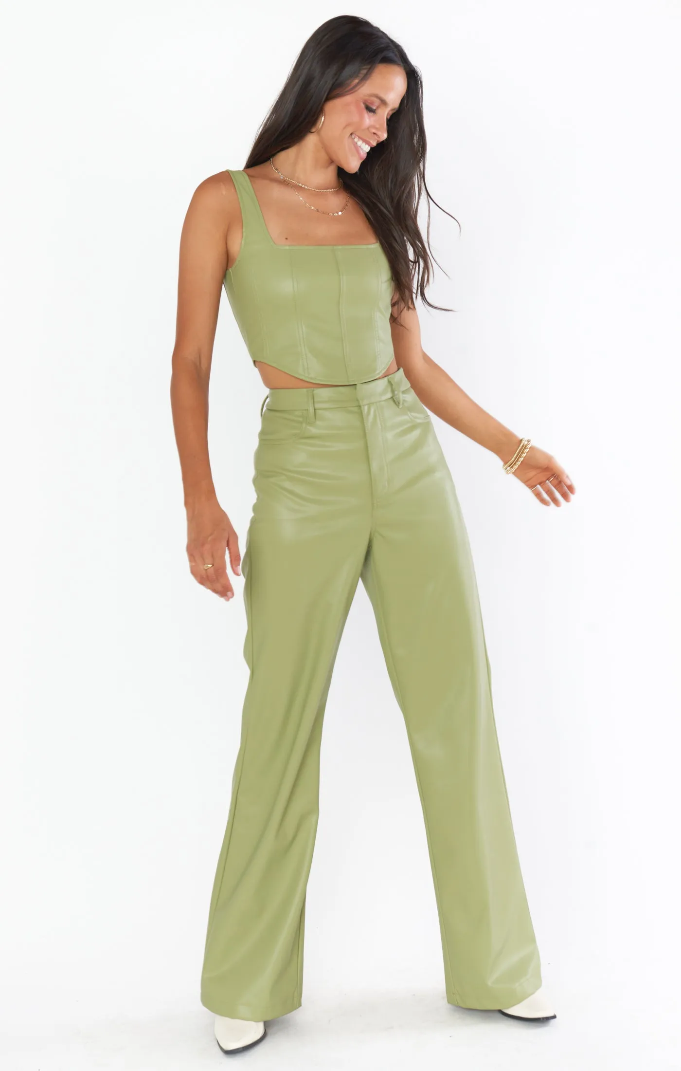 Tribeca Trouser ~ Sage Faux Leather