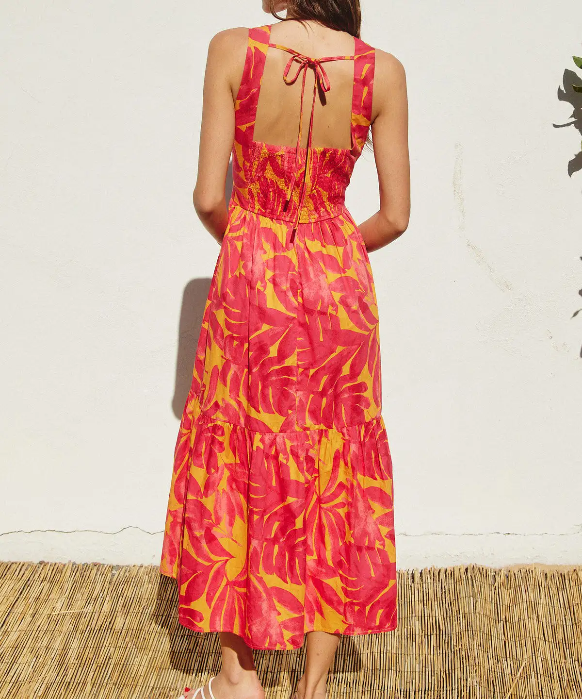 Tropical Print O Ring Cut Out Midi Dress - Sunset Fuchsia