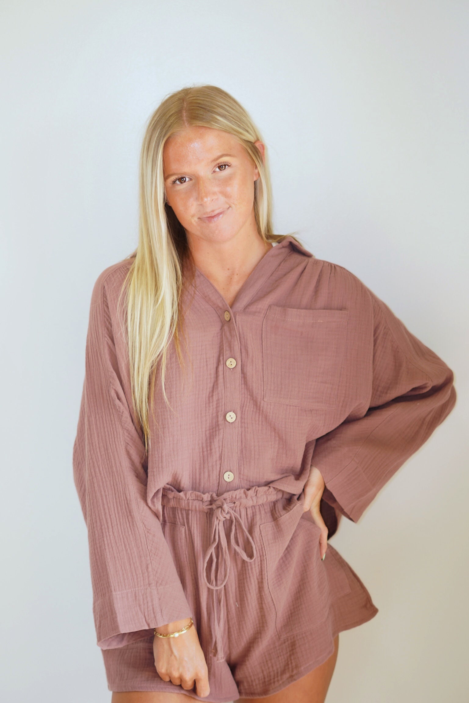 Tulla Textured Cotton Button Up Top