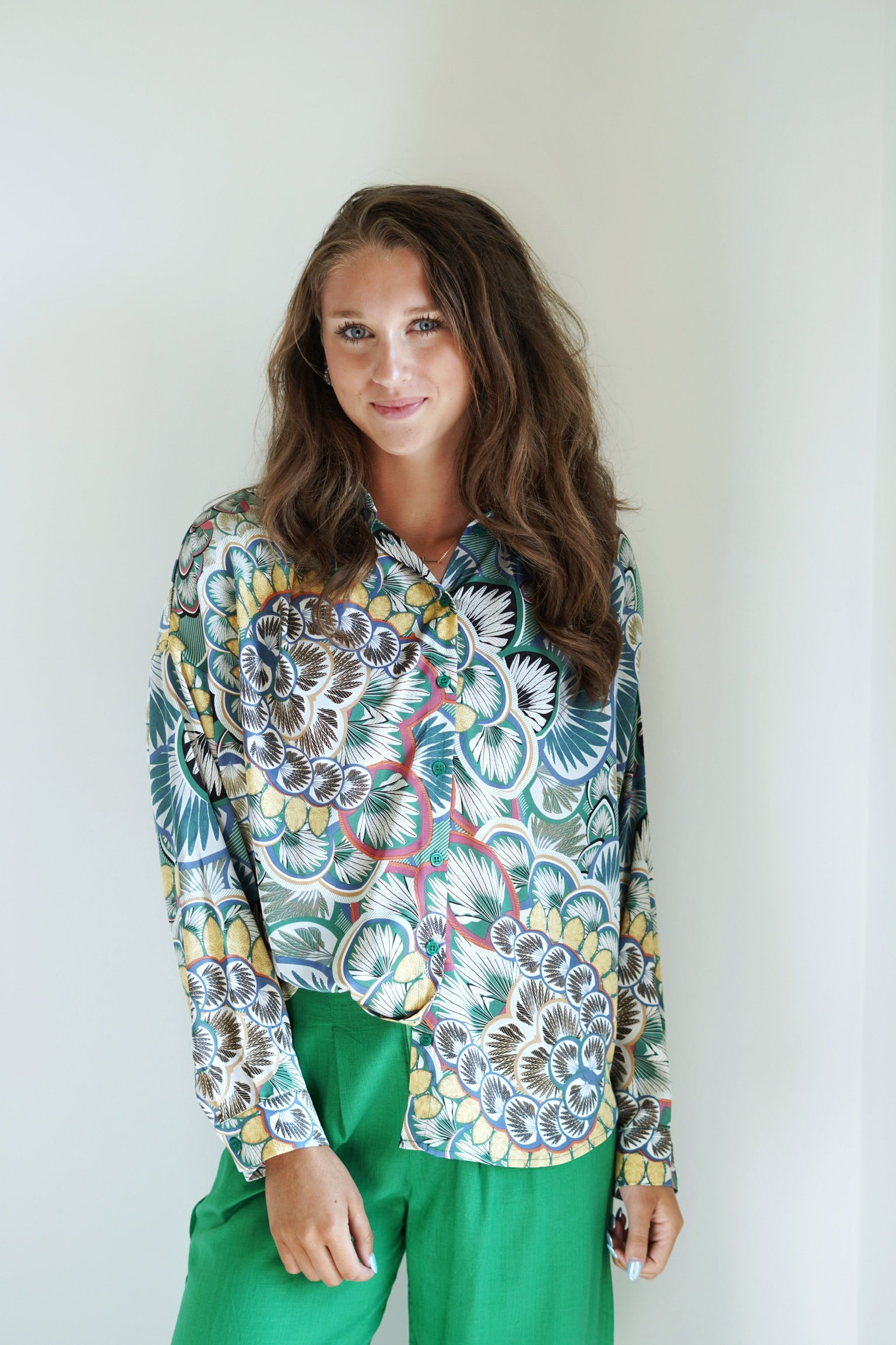 Val Vibrant Button Up Blouse