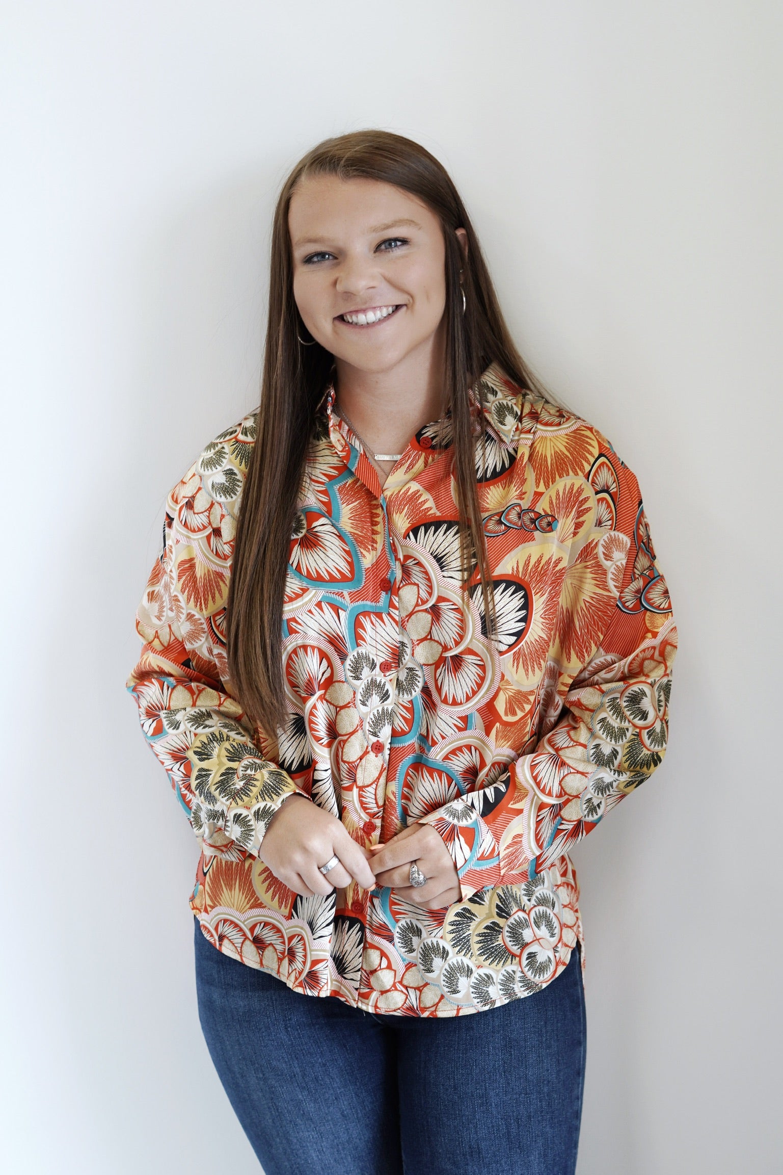 Val Vibrant Button Up Blouse