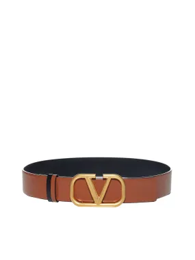 Valentino VLogo Plaque Buckle Reversible Belt