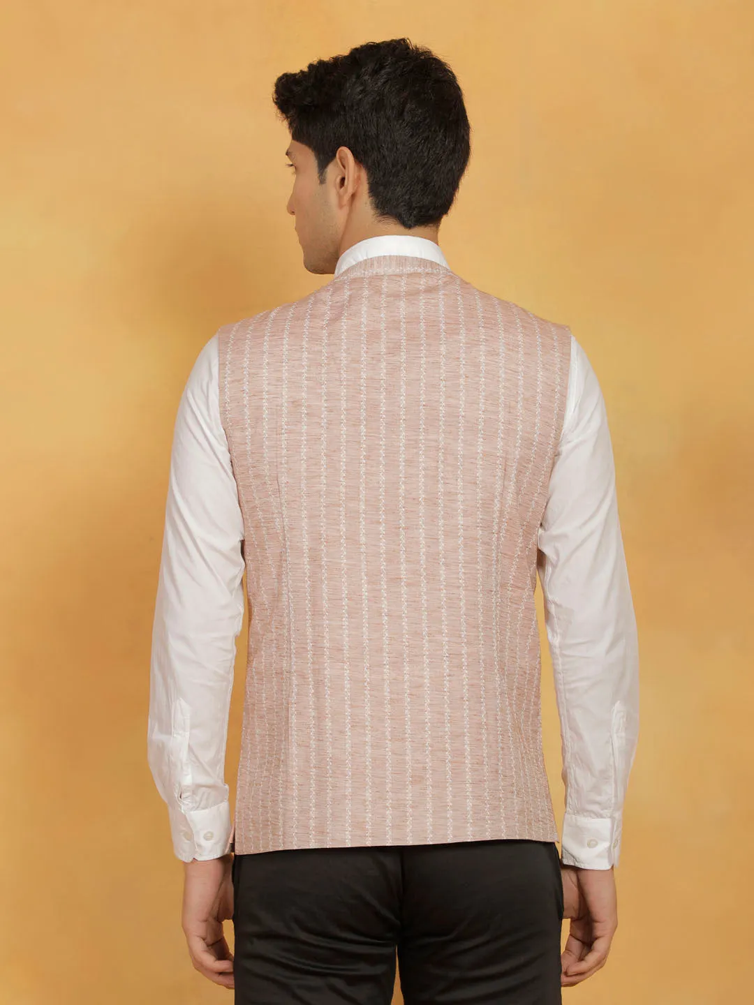 VASTRAMAY Men's Beige Cotton Nehru Jacket