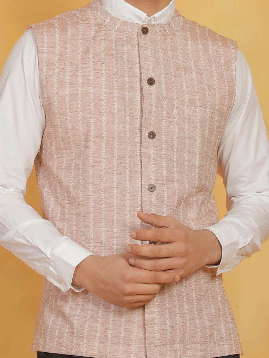 VASTRAMAY Men's Beige Cotton Nehru Jacket