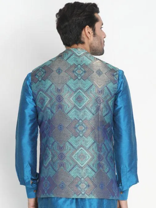 VASTRAMAY Men's Green Silk Blend Ethnic Jacket