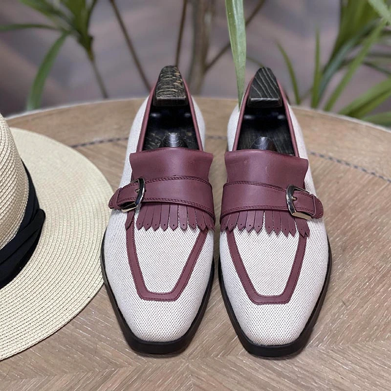 Vintage Buckle Tassel Oxfords Beige 