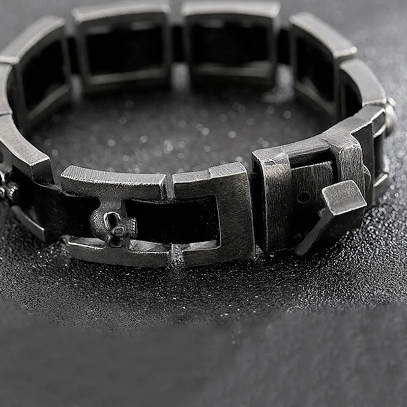 Vintage Distressed Skull Strap Buckle Bracelet