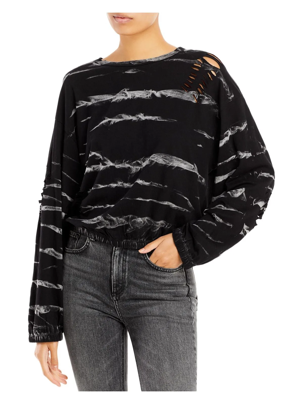 VINTAGE HAVANA Womens Distressed Printed Long Sleeve Crew Neck Sweatshirt