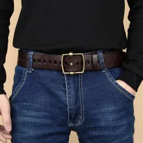 Vintage Male Individual Smooth Genuine Leather Pure Copper Pin Buckle Belt