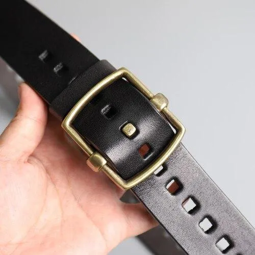 Vintage Male Individual Smooth Genuine Leather Pure Copper Pin Buckle Belt