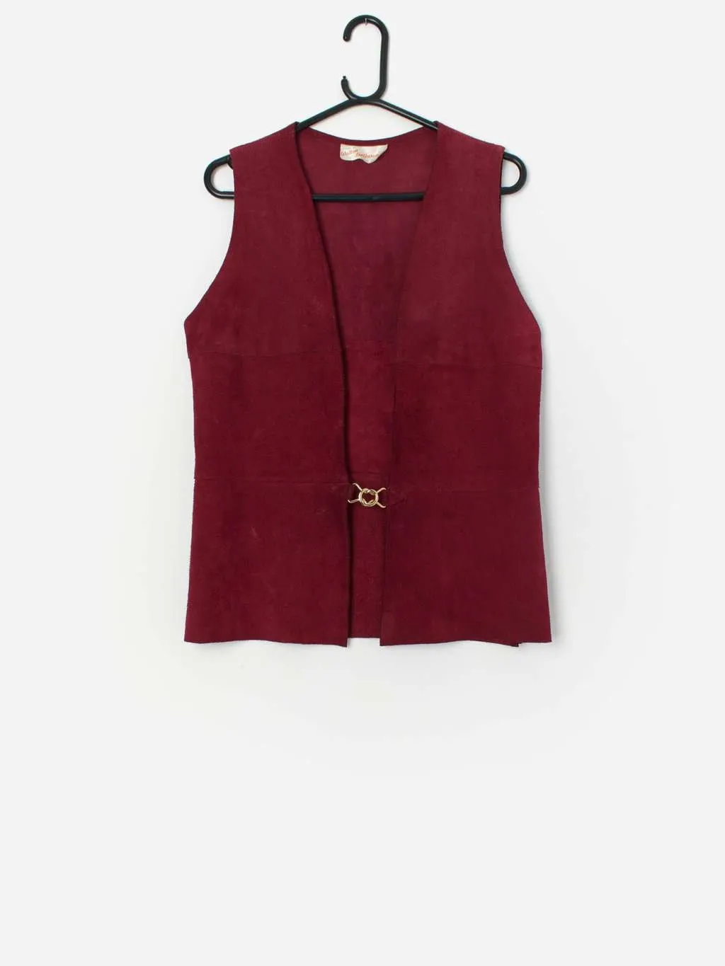 Vintage red suede waistcoat with gold buckle detail – Small / Medium