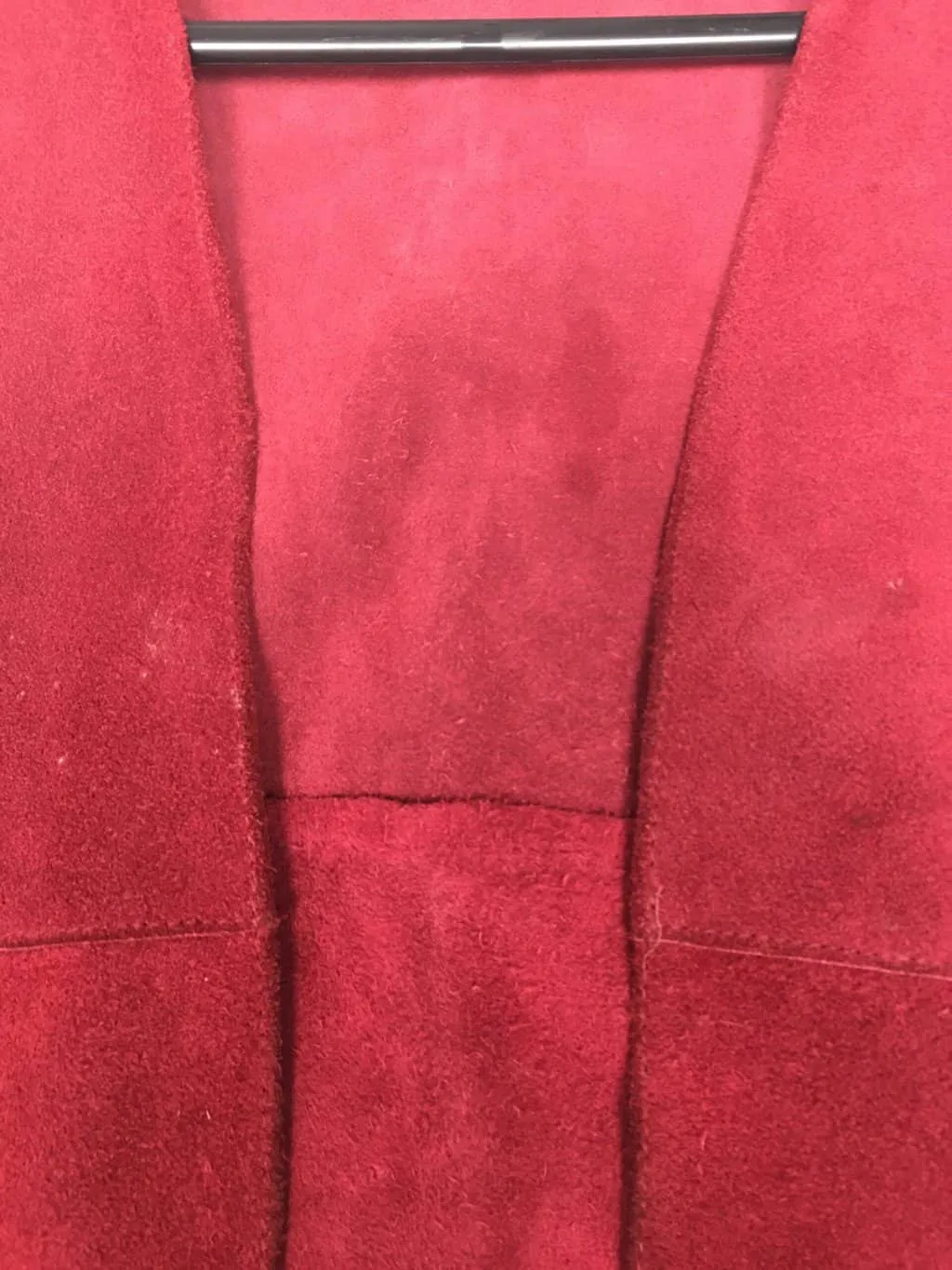 Vintage red suede waistcoat with gold buckle detail – Small / Medium