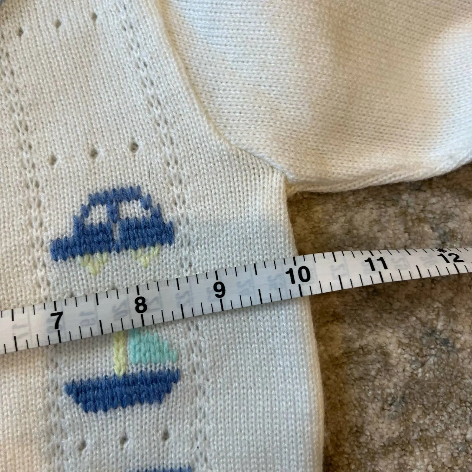 Vintage White Knit Overalls & Sweater Set 6-9 Months