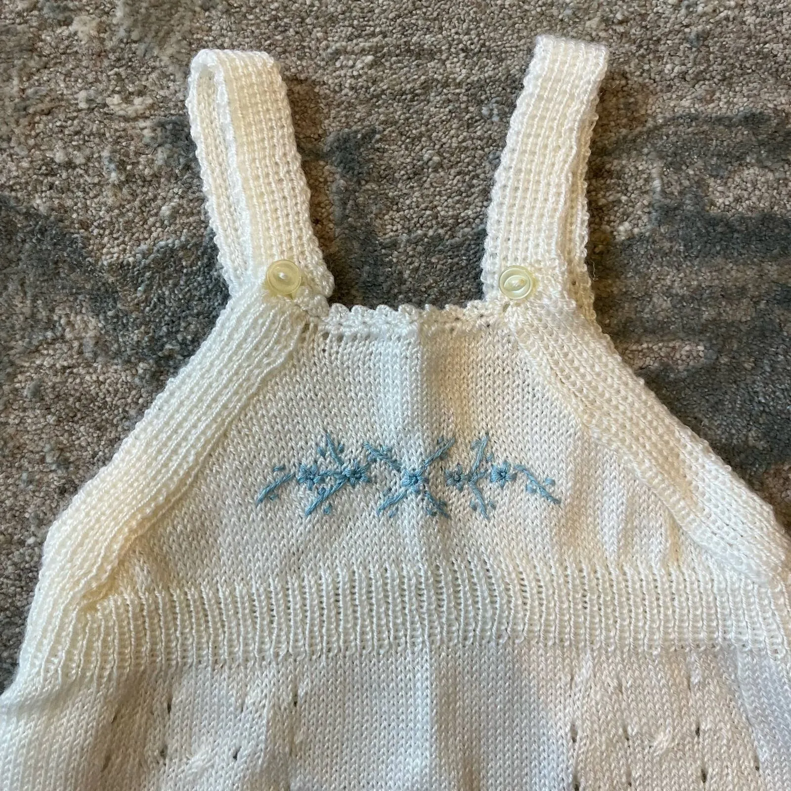 Vintage White Knit Overalls & Sweater Set 6-9 Months