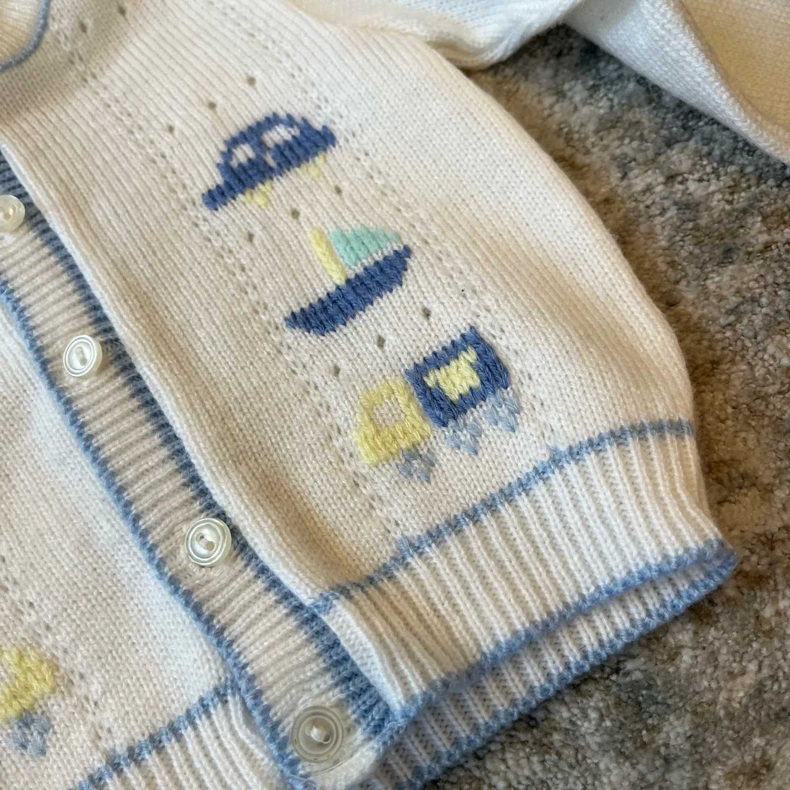 Vintage White Knit Overalls & Sweater Set 6-9 Months