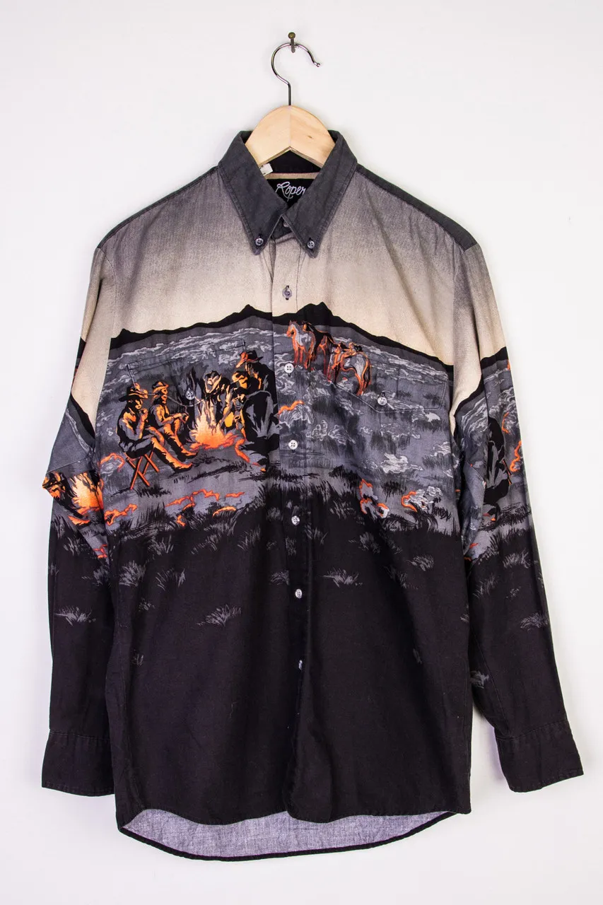 Western Campfire Print Button Up