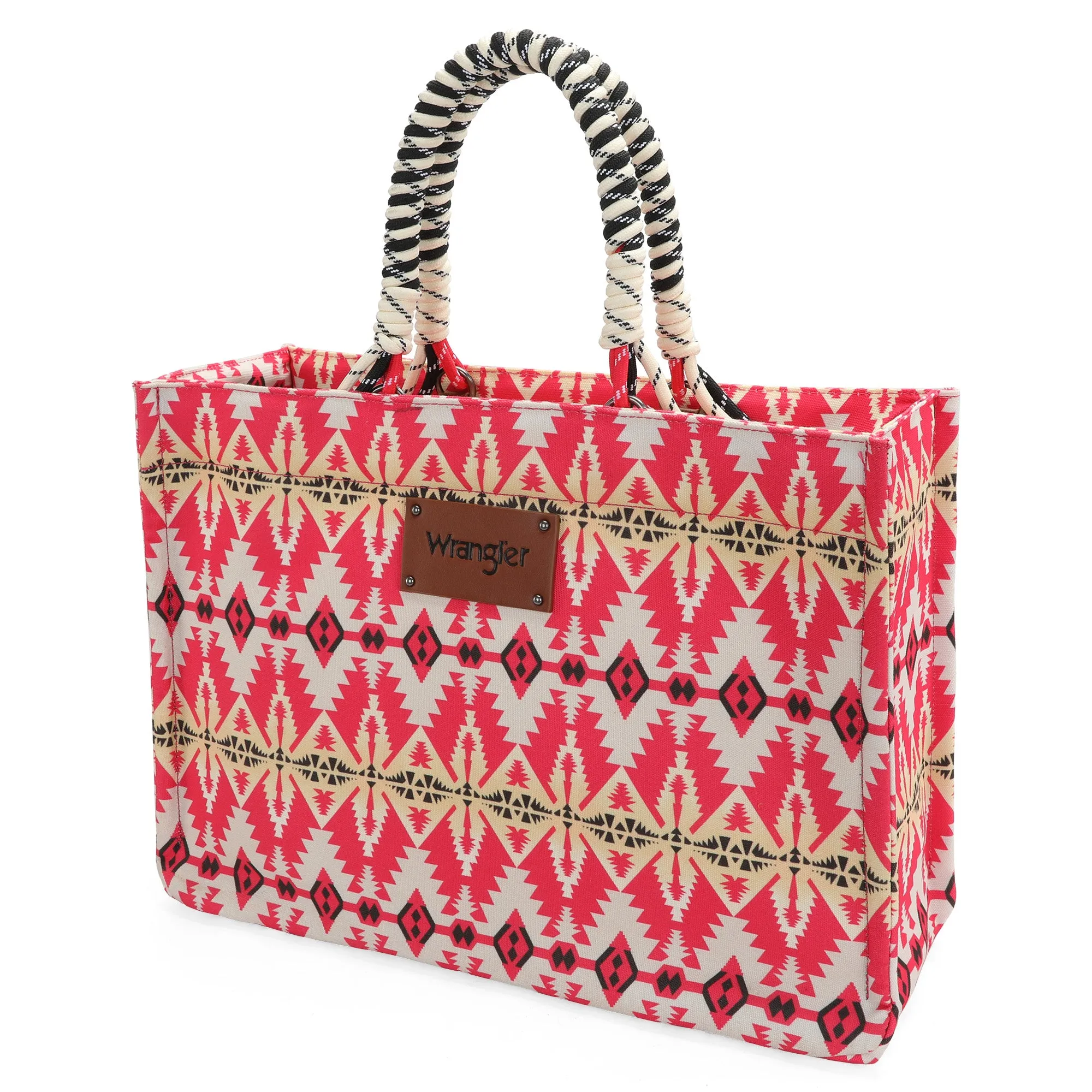 WG284-8119A Wrangler Southwestern Print  Dual Sided Print Canvas Wide Tote -Hot Pink 1