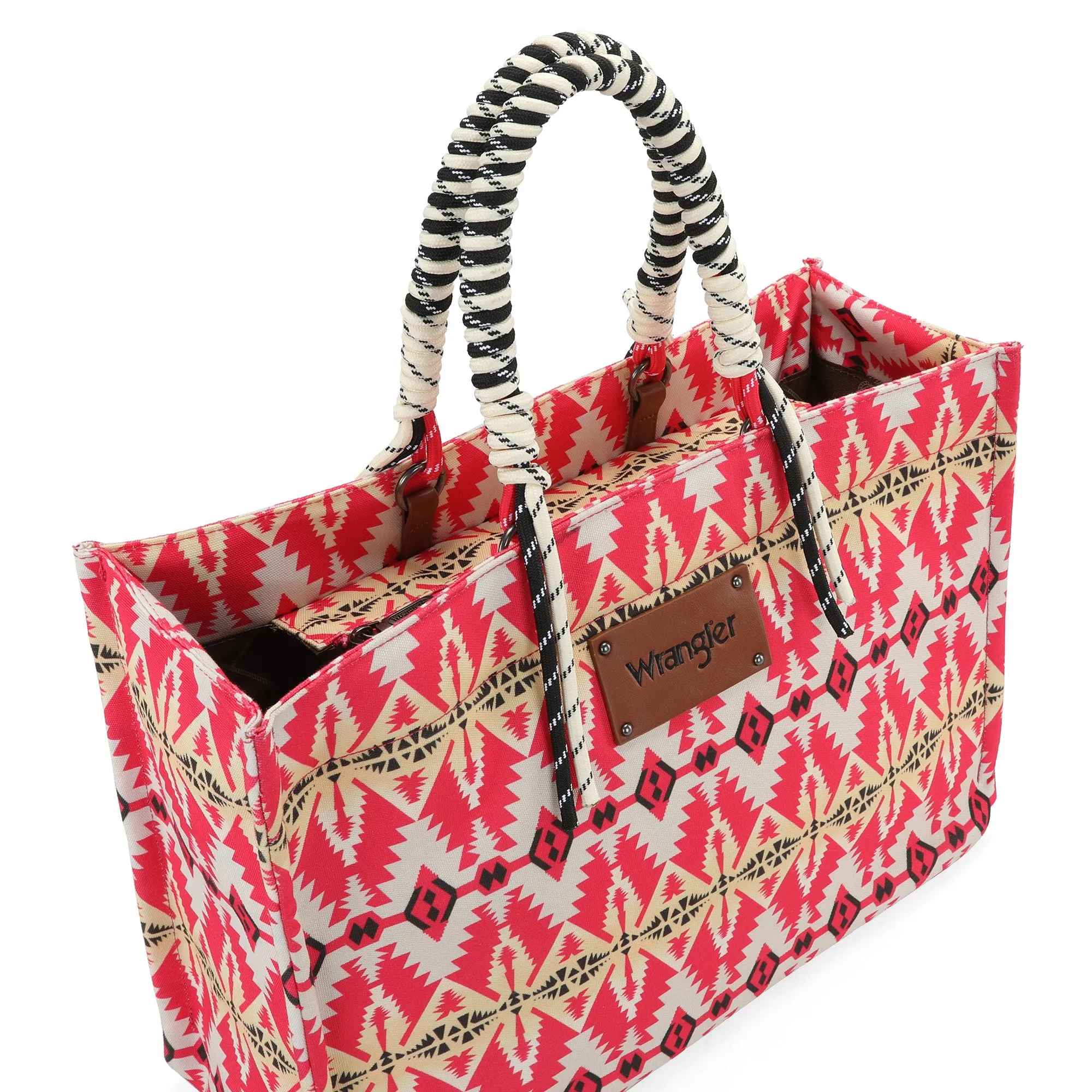 WG284-8119A Wrangler Southwestern Print  Dual Sided Print Canvas Wide Tote -Hot Pink 1