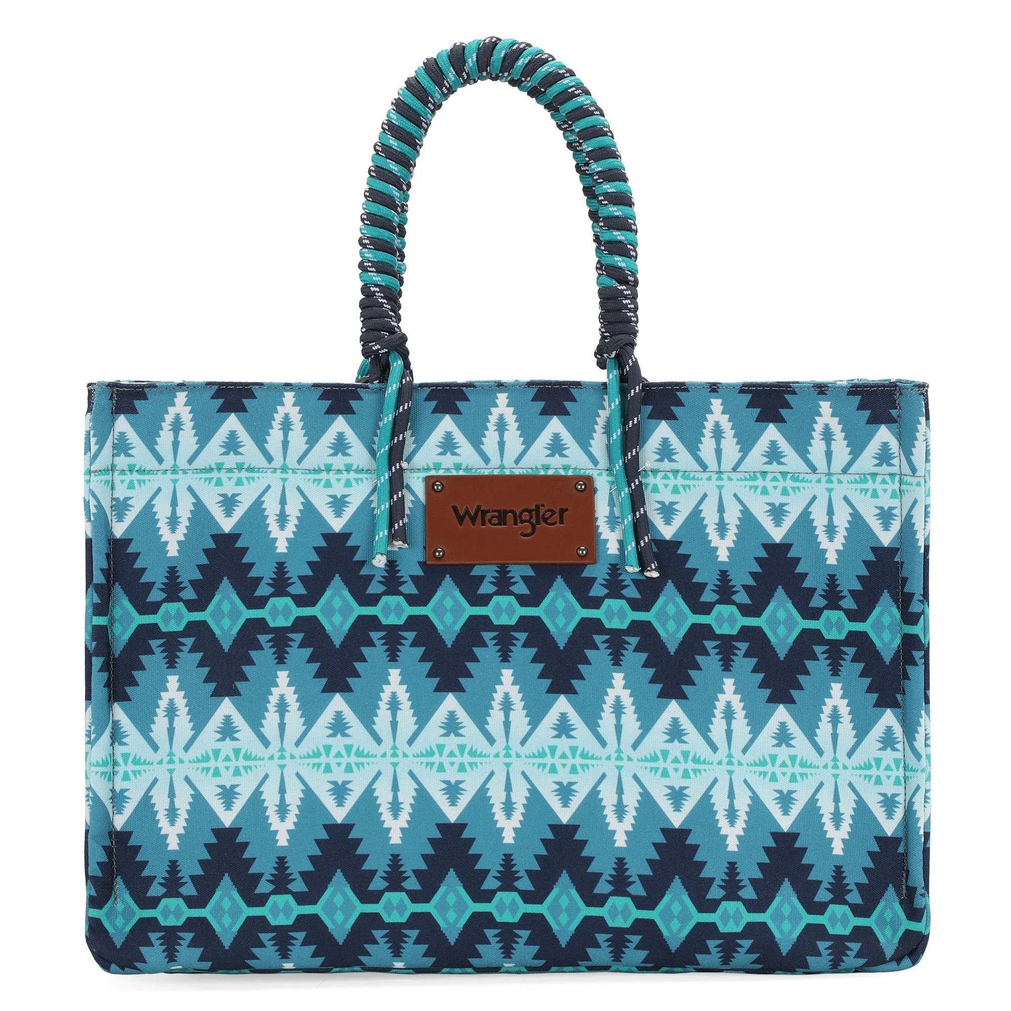 WG284-8119A Wrangler Southwestern Print  Dual Sided Print Canvas Wide Tote -Jean