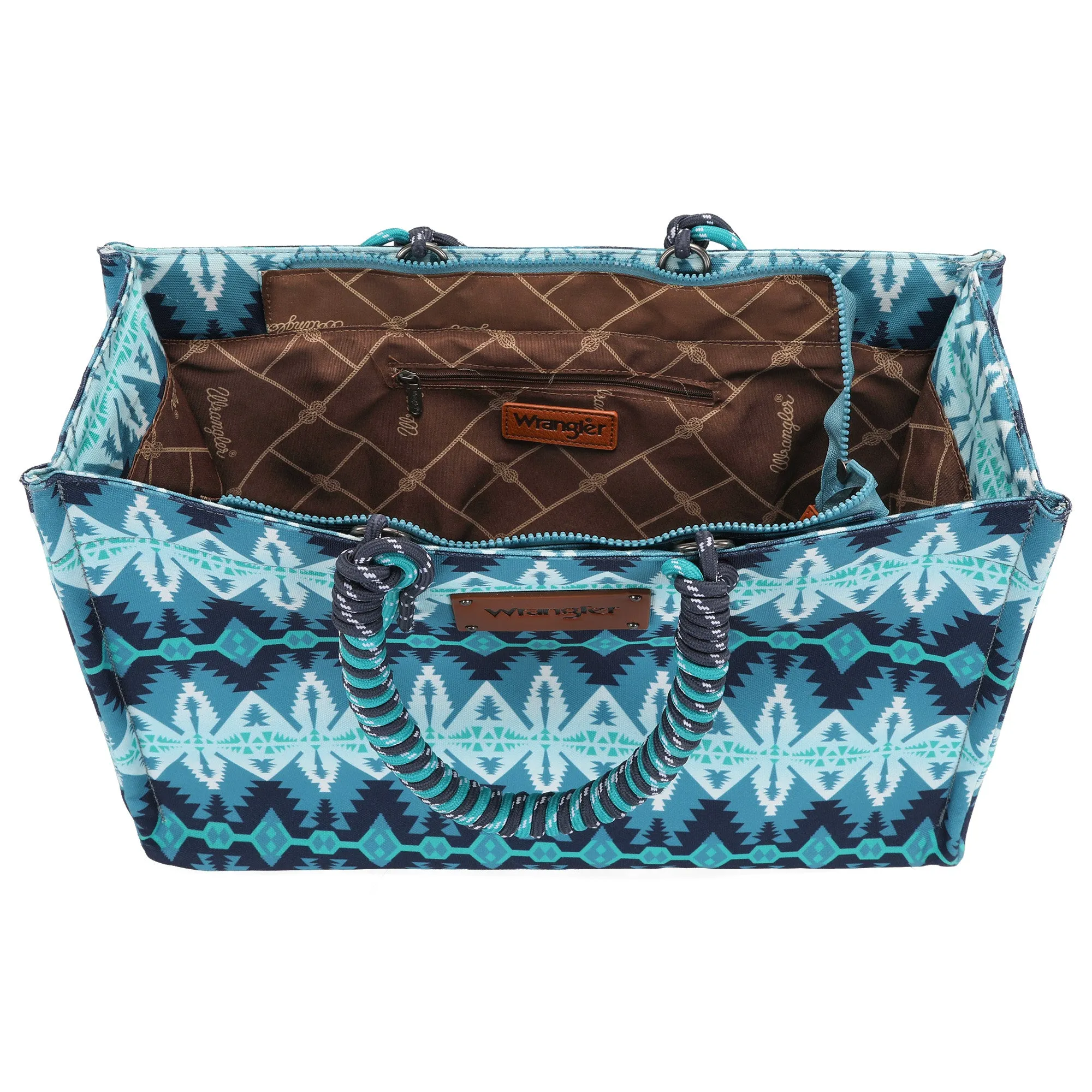 WG284-8119A Wrangler Southwestern Print  Dual Sided Print Canvas Wide Tote -Jean