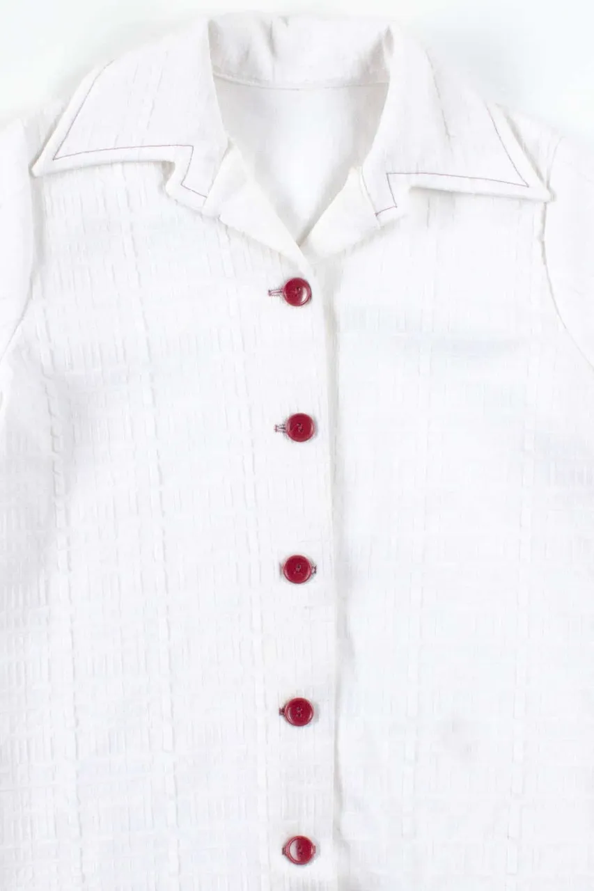 White Textured Button Up Top