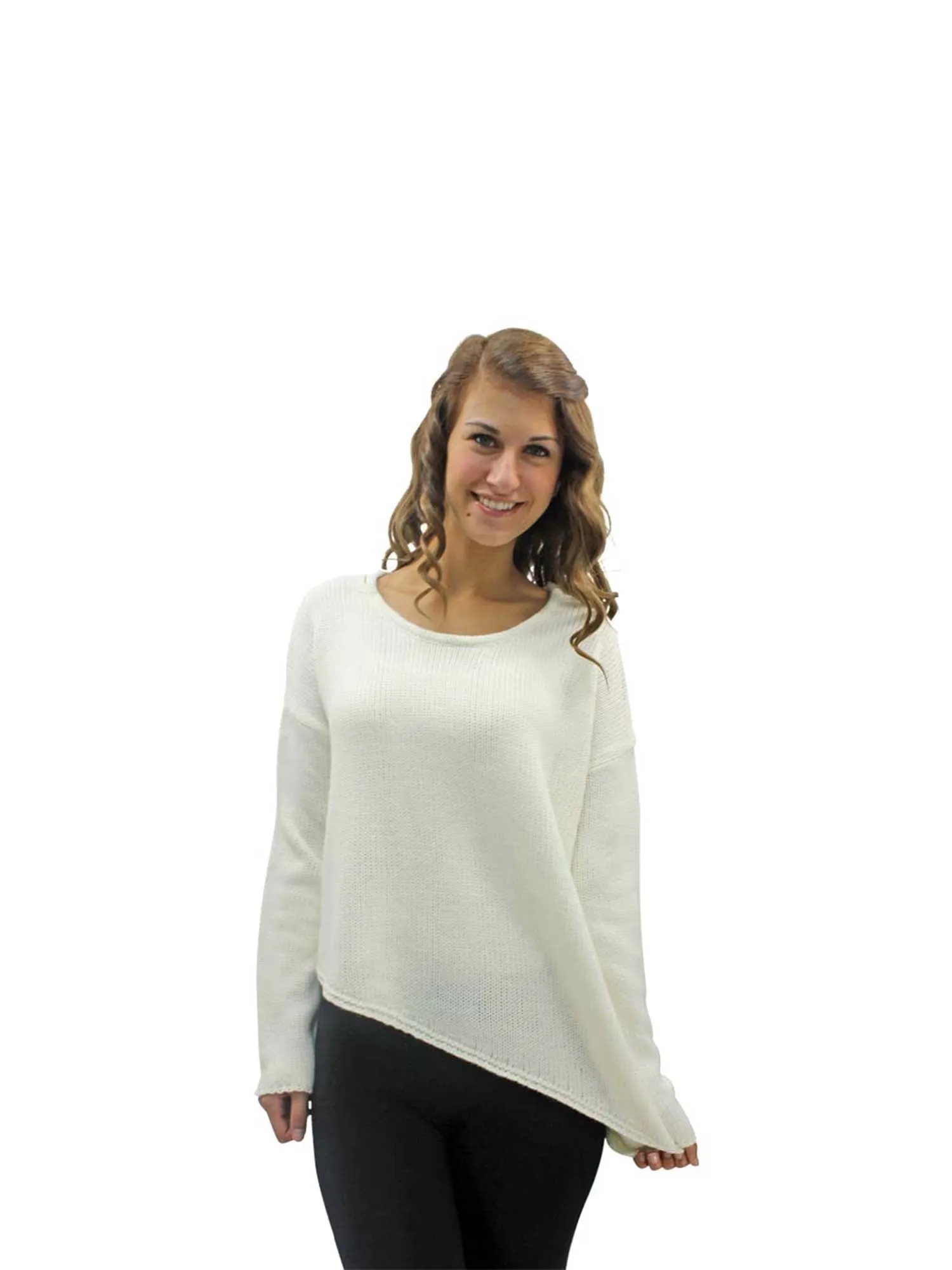 White Thin Knit Asymmetrical Oversized Sweater Size Large