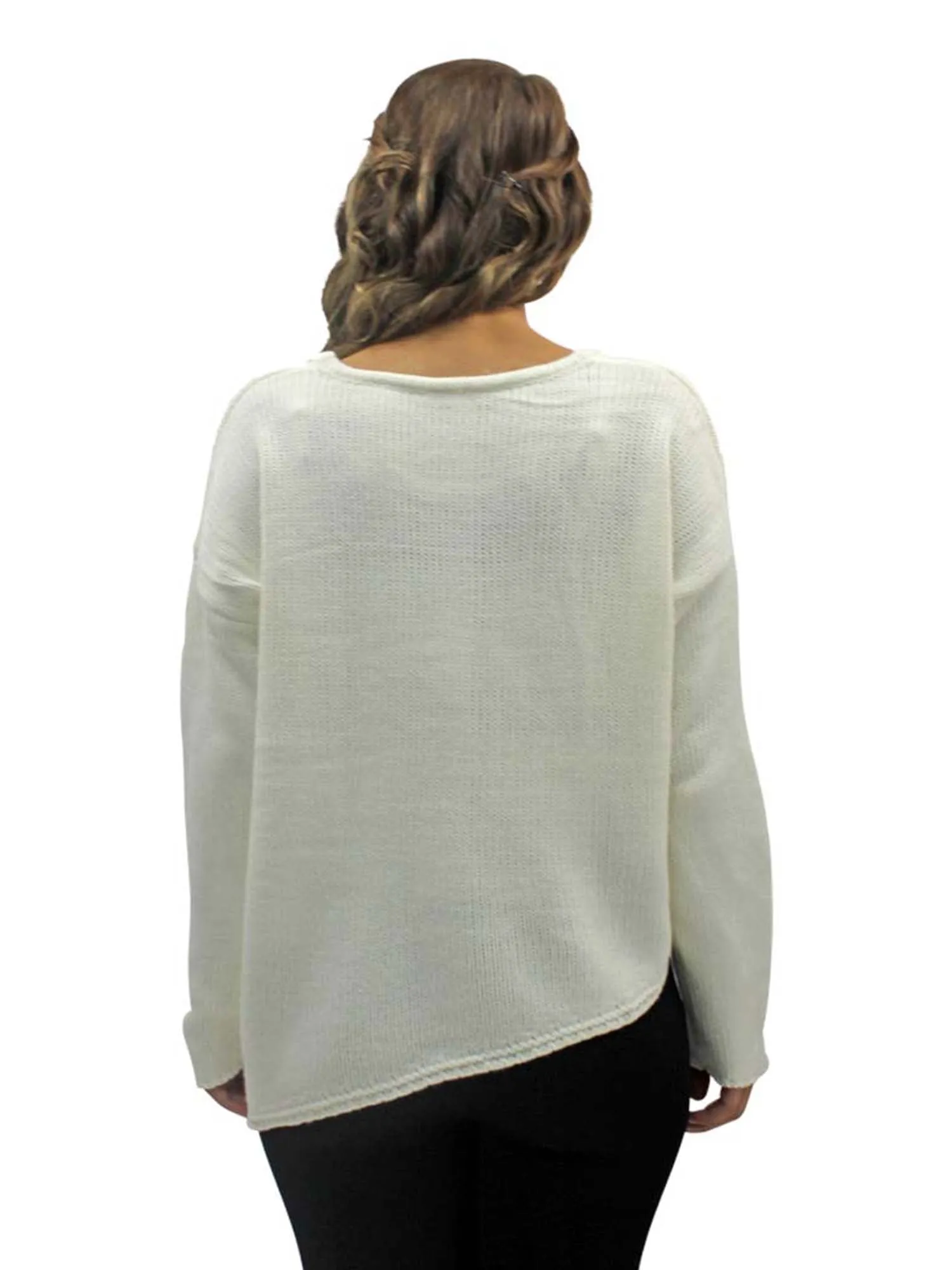 White Thin Knit Asymmetrical Oversized Sweater Size Large